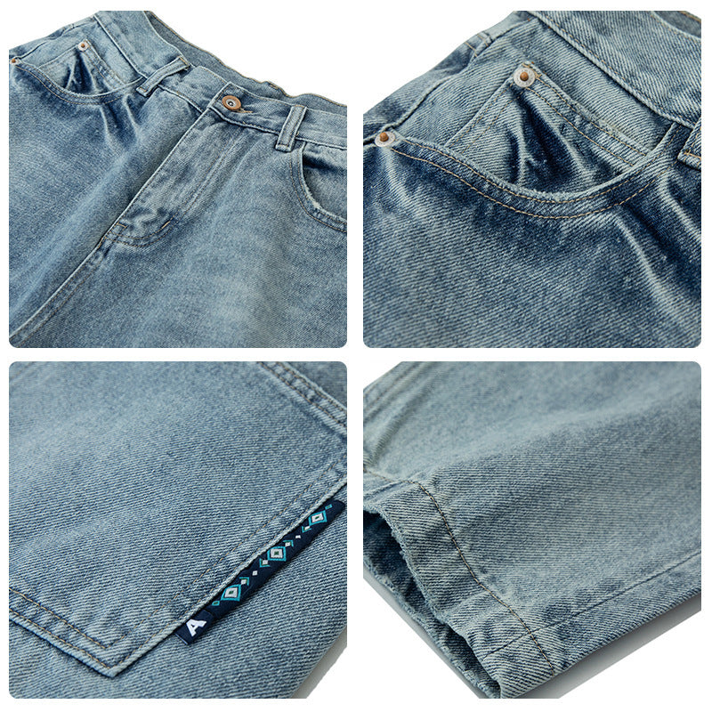 Fashion Retro Distressed Washed Jeans Men Fashion Retro Distressed Washed Jeans Men