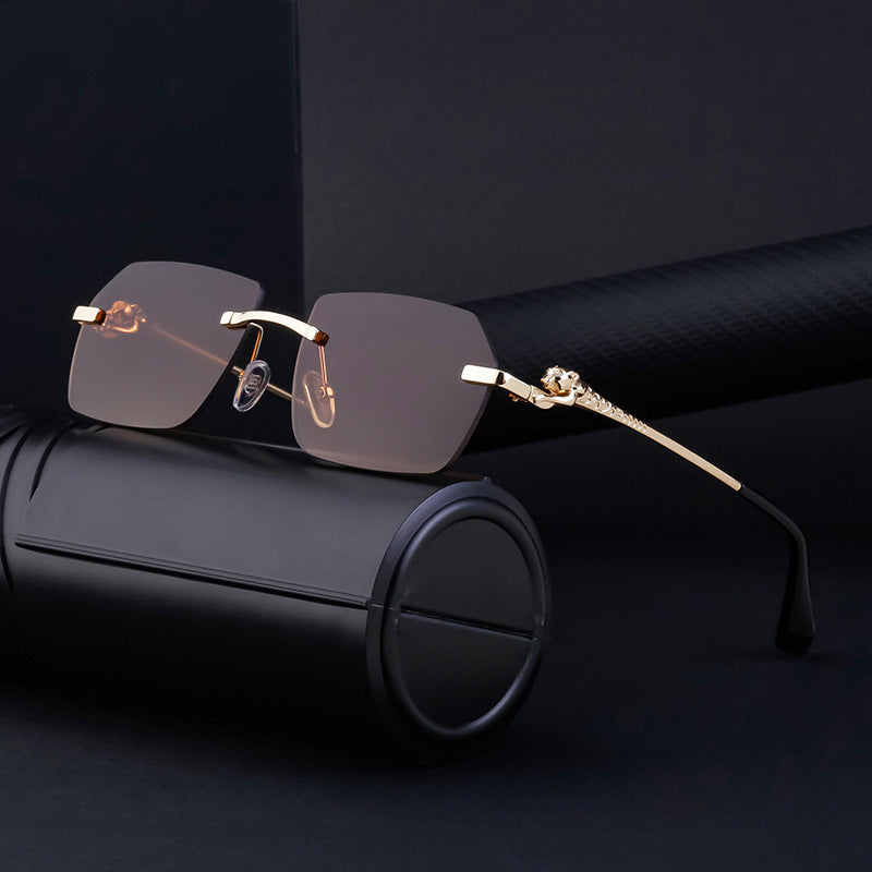 Frameless Trimming Leopard Temple Men Retro Square Frame Driving Sunglasses Frameless Trimming Leopard Temple Men Retro Square Frame Driving Sunglasses