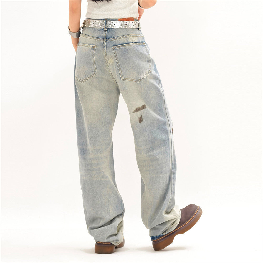 Punk Street Fashion Paint Splash Loose Distressed Beggar Straight-leg Trousers Men And Women Punk Street Fashion Paint Splash Loose Distressed Beggar Straight-leg Trousers Men And Women