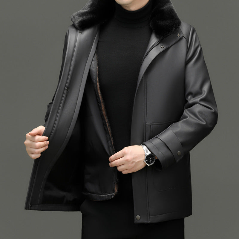 Men's Detachable Mink Cashmere Lining Lapel Leather Jacket Men's Detachable Mink Cashmere Lining Lapel Leather Jacket