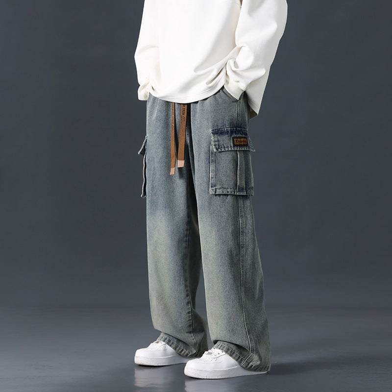 Loose Straight Wide-leg Pants Draping Gradient Washed Jeans For Men Loose Straight Wide-leg Pants Draping Gradient Washed Jeans For Men