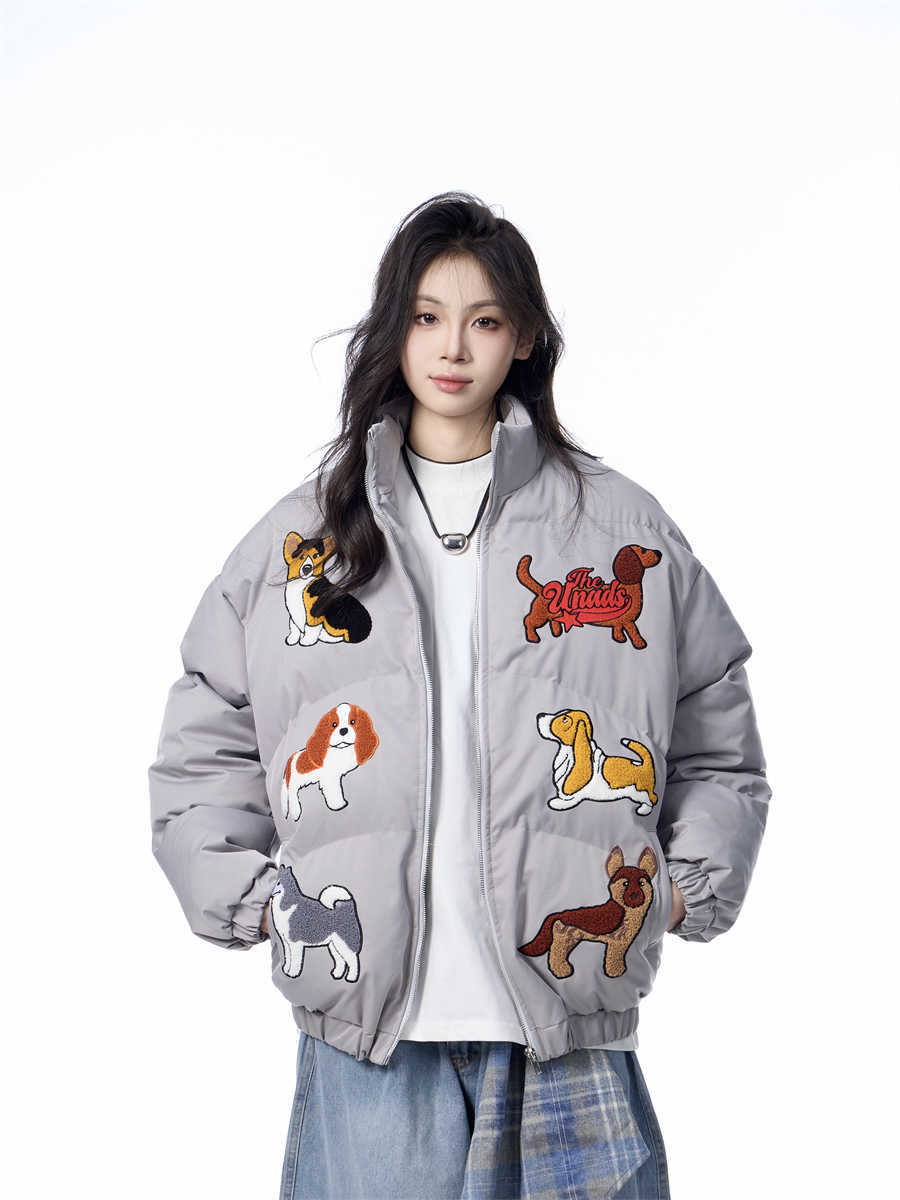 Women's Loose Retro Puppy Embroidered Cotton-padded Jacket Women's Loose Retro Puppy Embroidered Cotton-padded Jacket