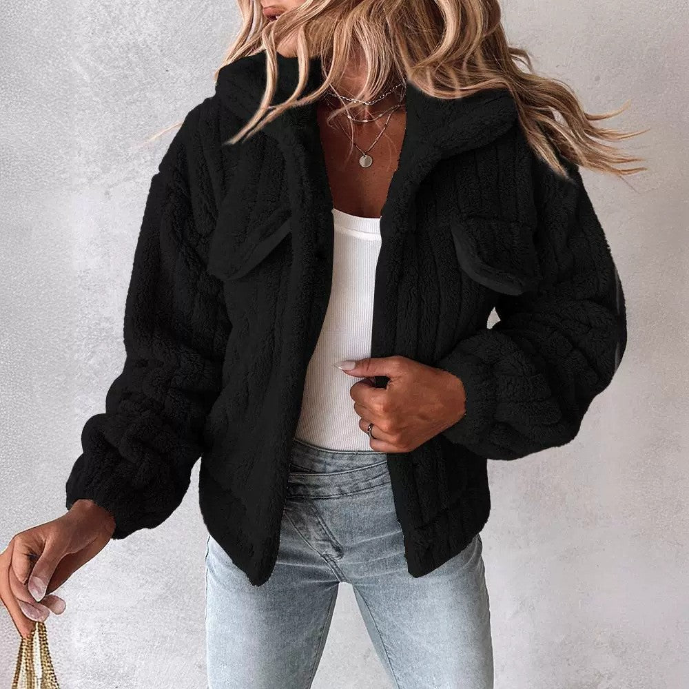 Women's Sunken Stripe Velvet Cardigan Lapel Short Coat Women's Sunken Stripe Velvet Cardigan Lapel Short Coat