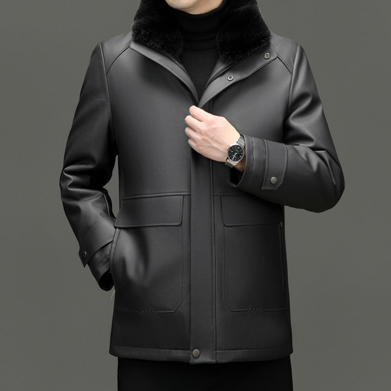Men's Detachable Mink Cashmere Lining Lapel Leather Jacket Men's Detachable Mink Cashmere Lining Lapel Leather Jacket