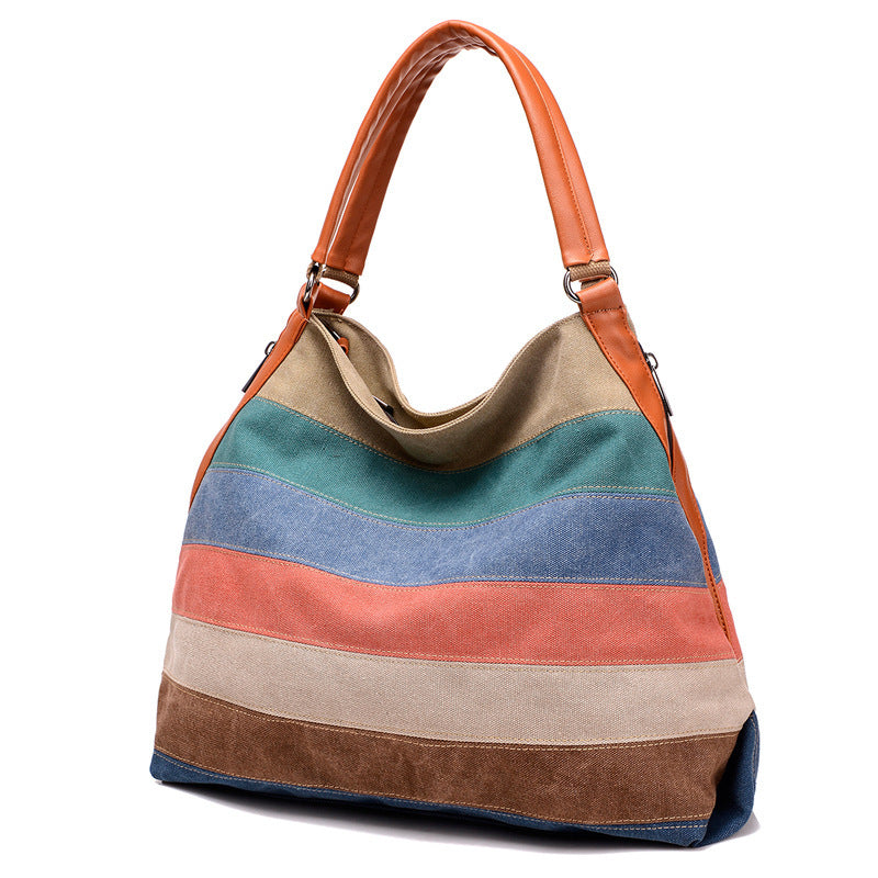 Canvas Ladies Handbag Bumped Stripes Canvas Ladies Handbag Bumped Stripes