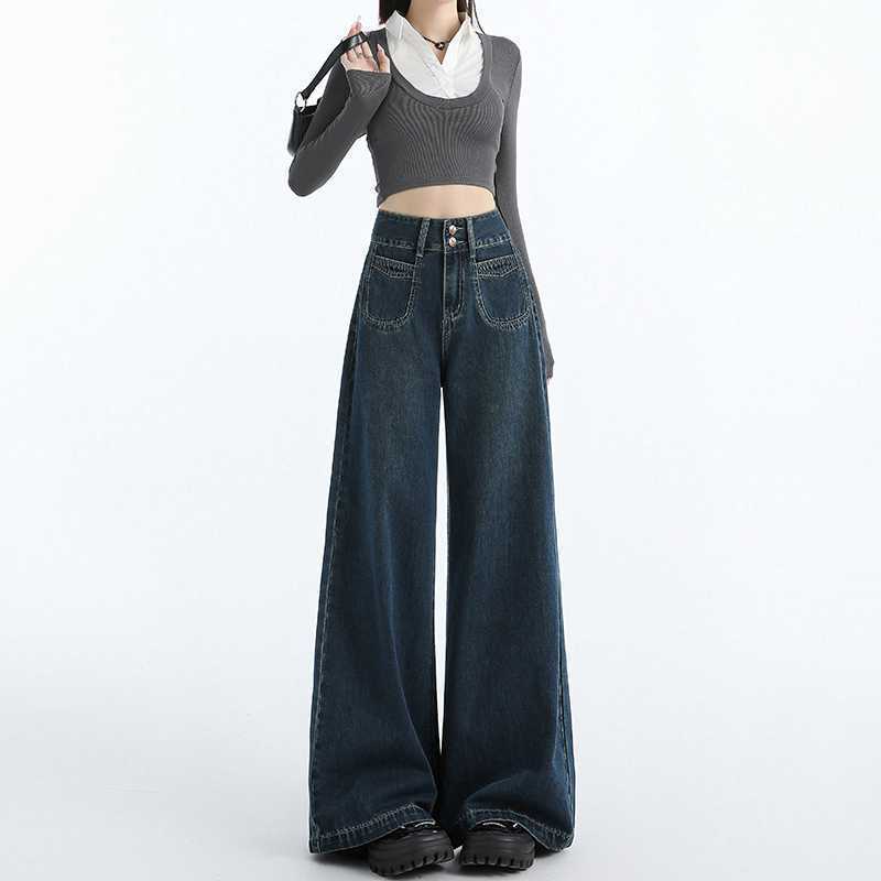 Draping Mop All-matching Straight Jeans For Women Draping Mop All-matching Straight Jeans For Women