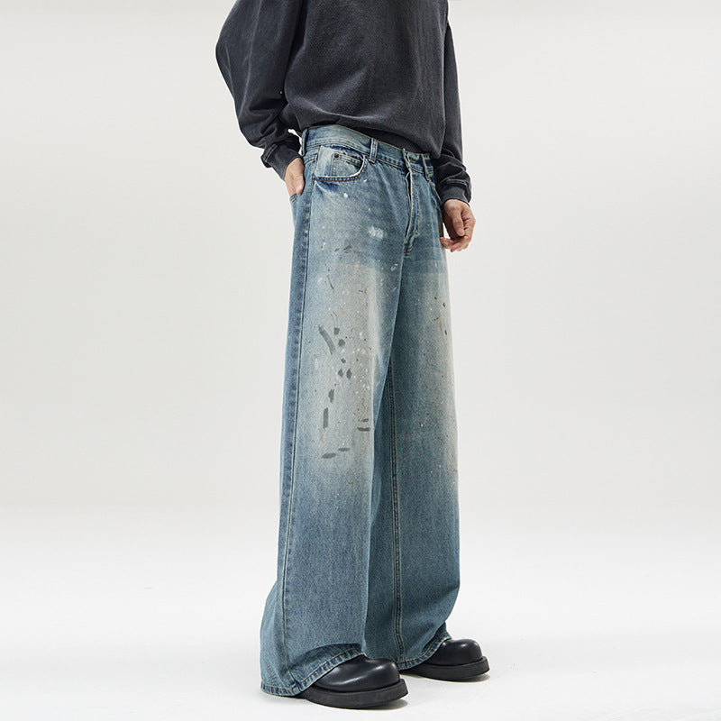 American-style Splash-ink Washed Loose Jeans American-style Splash-ink Washed Loose Jeans