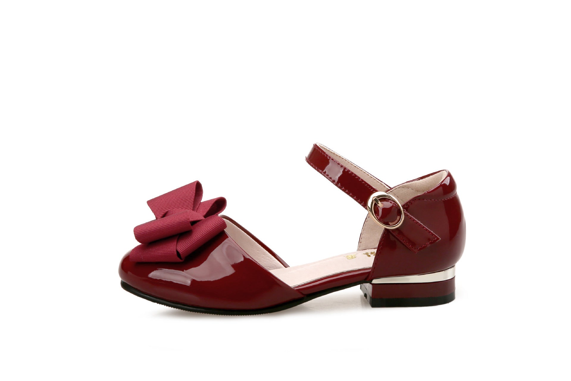 Big Kids' Hollow Velcro Patent Leather Shoes With Bow Big Kids' Hollow Velcro Patent Leather Shoes With Bow