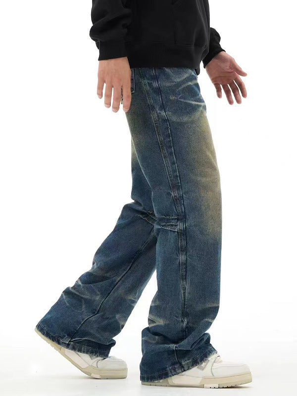 Retro Washed Dark Blue Jeans For Men Retro Washed Dark Blue Jeans For Men