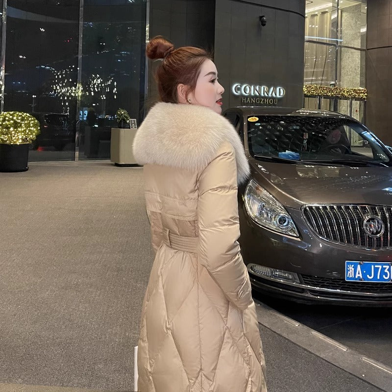White Duck Slim Fit Down Jacket Women Overknee Mid-length Big Fur Collar Coat White Duck Slim Fit Down Jacket Women Overknee Mid-length Big Fur Collar Coat