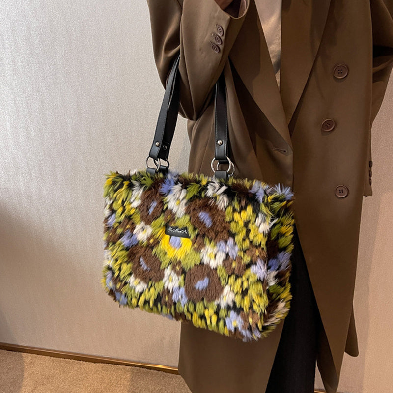 Winter Plush Bags Women Flowers Shoulder Bag Handbag Winter Plush Bags Women Flowers Shoulder Bag Handbag