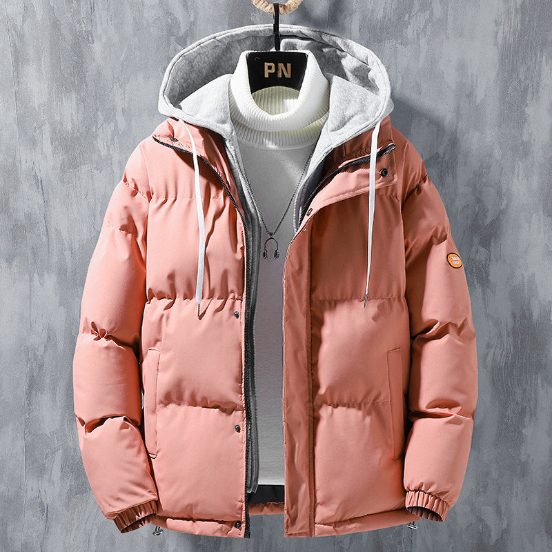 Fashion Hooded Jacket Men Winter Windproof Thickened Fake Two-piece Coat Solid Leisure Sports Cotton Jacket Fashion Hooded Jacket Men Winter Windproof Thickened Fake Two-piece Coat Solid Leisure Sports Cotton Jacket
