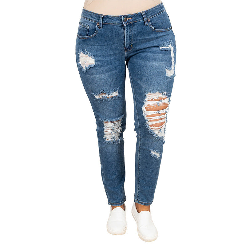 Women's Summer Plus Size Worn Fashion Jeans Women Women's Summer Plus Size Worn Fashion Jeans Women