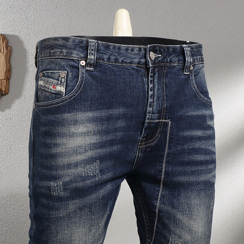 Men's Retro Elastic Slim Fit Small Straight Leg Jeans Men's Retro Elastic Slim Fit Small Straight Leg Jeans