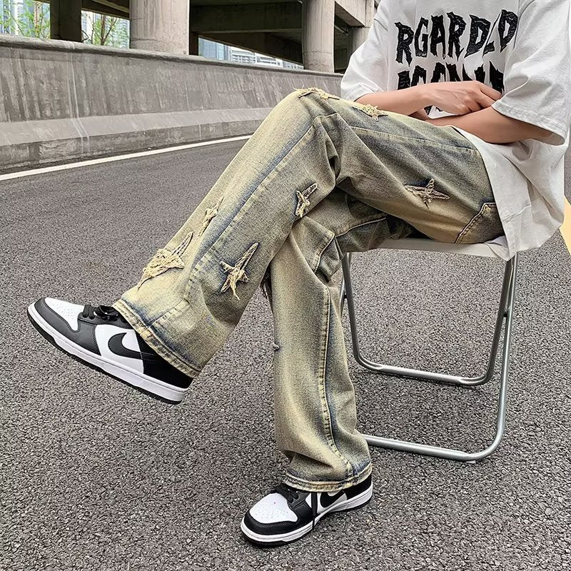 Zipper Loose Denim Trousers Men Zipper Loose Denim Trousers Men