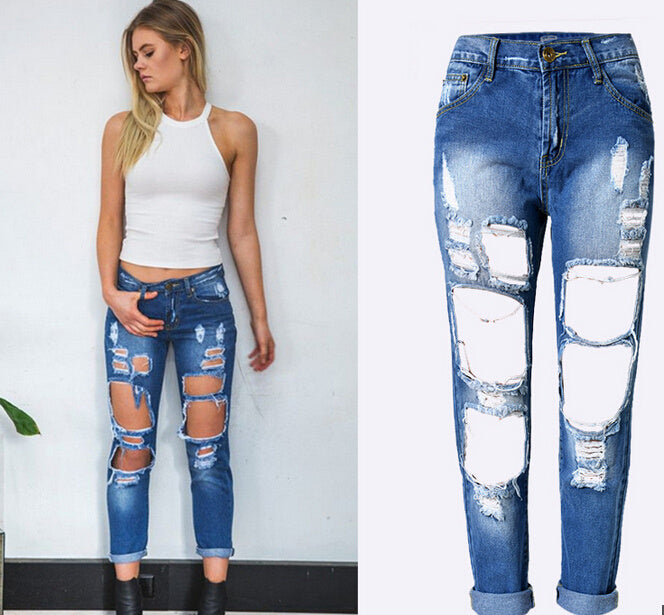 Ripped Jeans High Waist Women Ripped Hole Knee Skinny Pants Ripped Jeans High Waist Women Ripped Hole Knee Skinny Pants