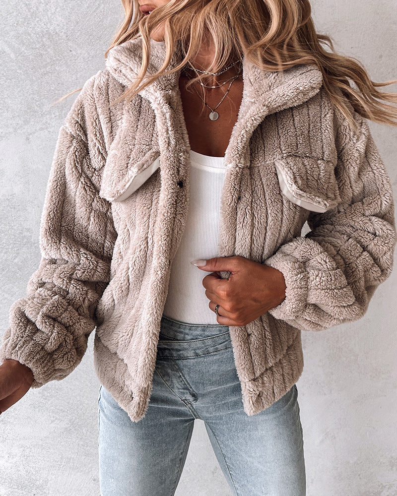 Women's Sunken Stripe Velvet Cardigan Lapel Short Coat Women's Sunken Stripe Velvet Cardigan Lapel Short Coat