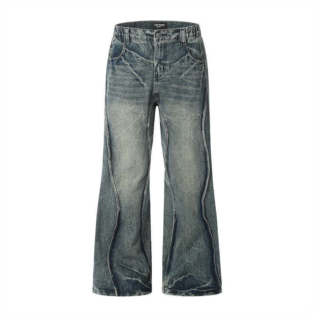 Wave Line Loose Wide Leg Jeans For Men Wave Line Loose Wide Leg Jeans For Men