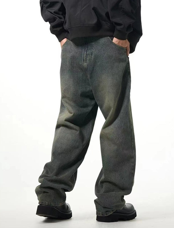 Men's Washed Distressed Drooping Straight Casual Jeans Men's Washed Distressed Drooping Straight Casual Jeans