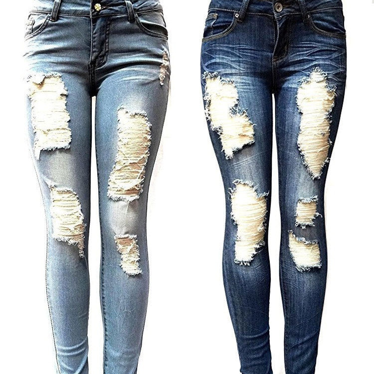 European And American Style Women Ripped Slimming Jeans European And American Style Women Ripped Slimming Jeans