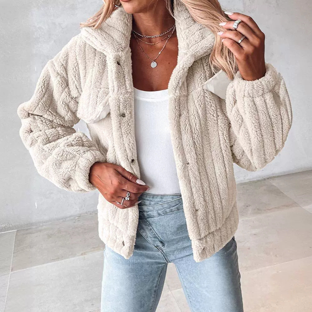 Women's Sunken Stripe Velvet Cardigan Lapel Short Coat Women's Sunken Stripe Velvet Cardigan Lapel Short Coat