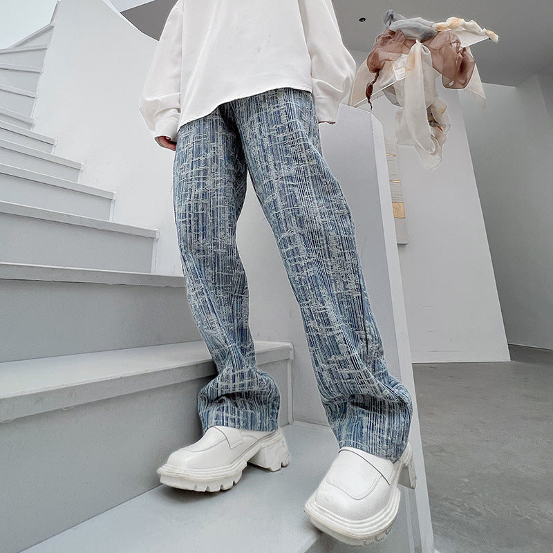 Ins Texture Sense Jacquard Old Loose Jeans Men Ins Texture Sense Jacquard Old Loose Jeans Men