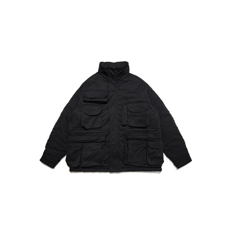 Multi Pocket Functional Work Coat Loose Warm Stand Collar Multi Pocket Functional Work Coat Loose Warm Stand Collar