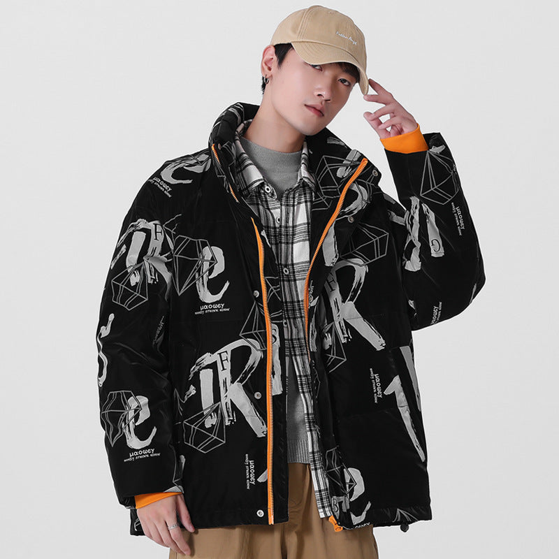 Men's Korean-style Full Printed Thickened Warm 90 White Duck Down Jacket Men's Korean-style Full Printed Thickened Warm 90 White Duck Down Jacket