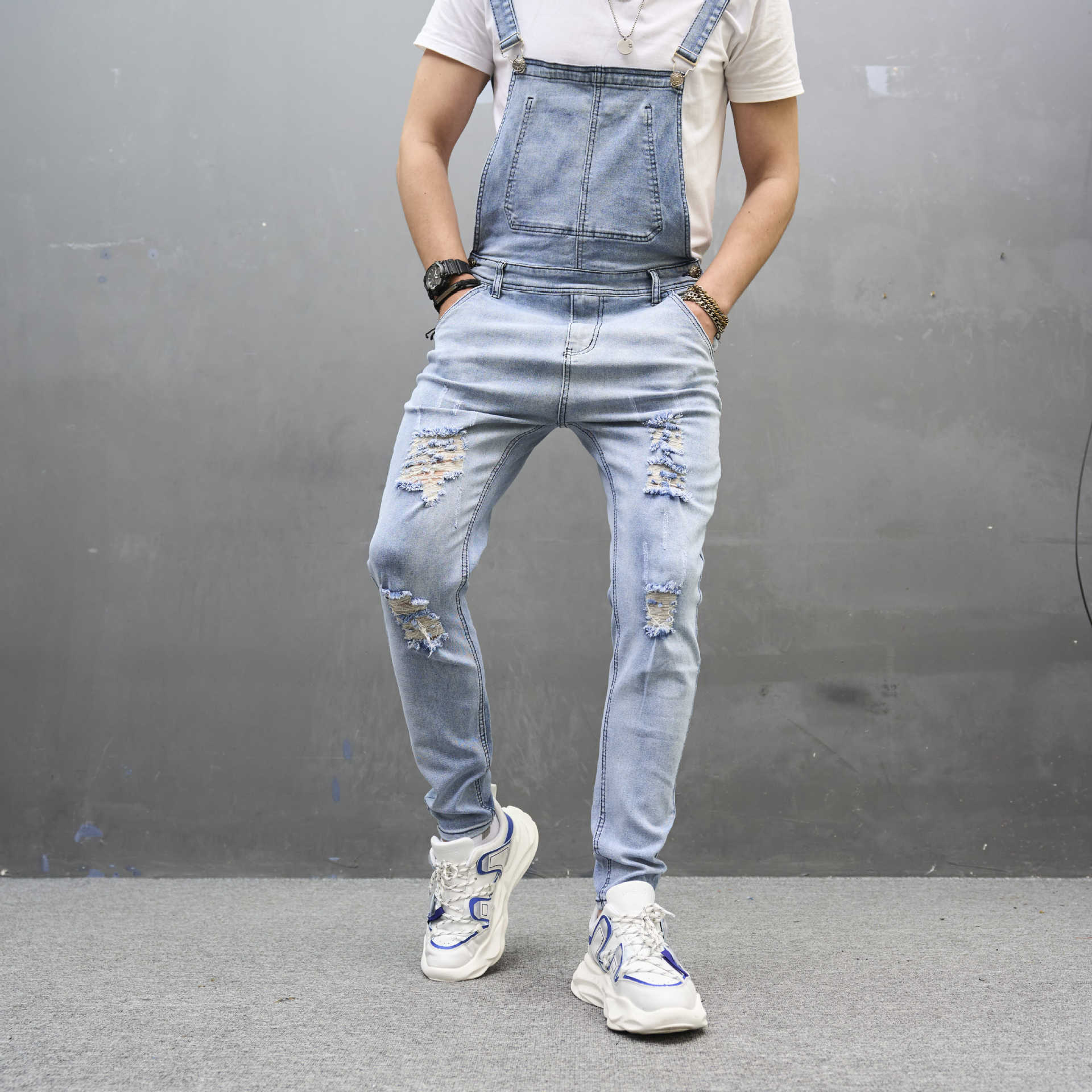 Men's Slim Ripped Strap Skinny Trousers Men's Slim Ripped Strap Skinny Trousers
