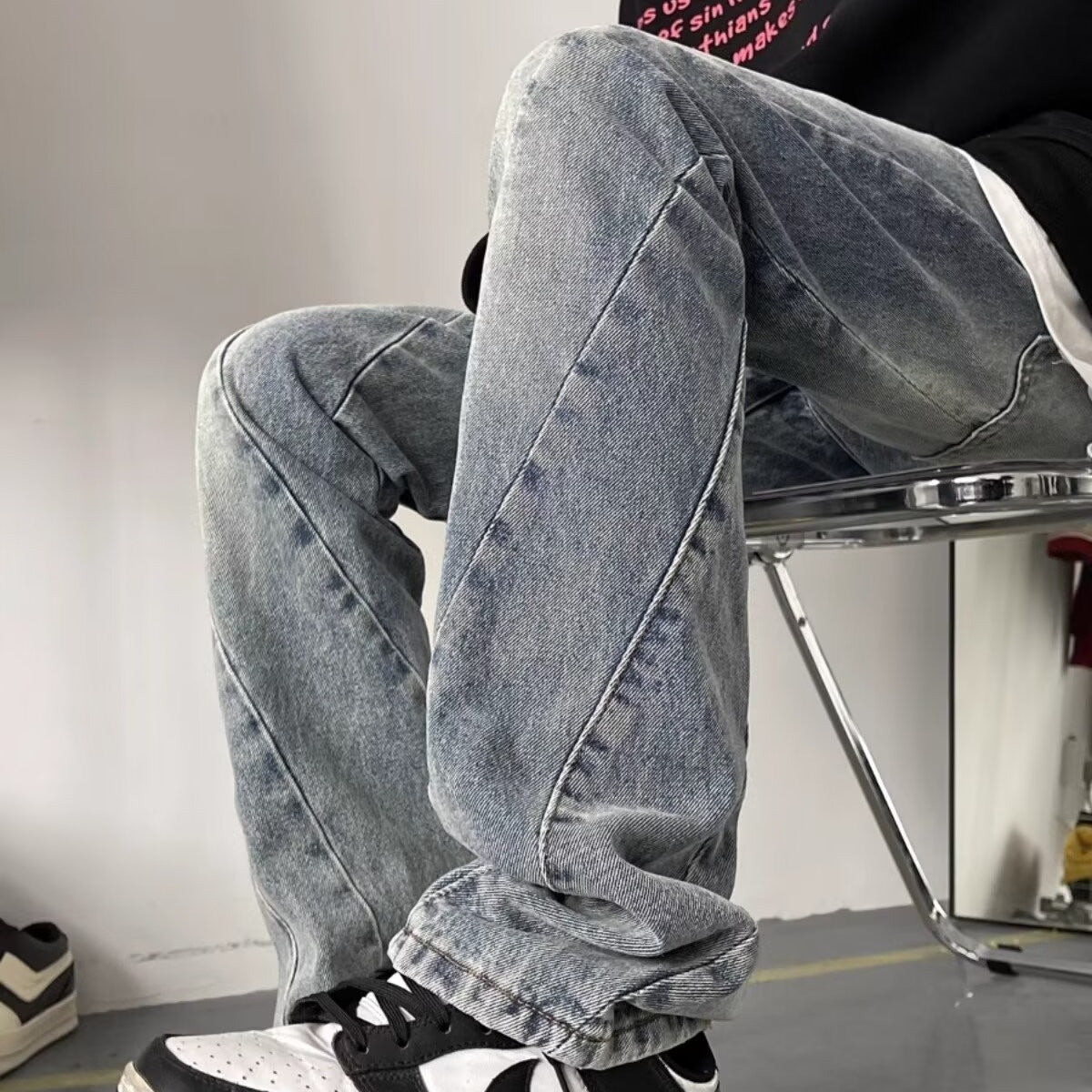 American High Street Washed Distressed 3D Cutting Jeans Men American High Street Washed Distressed 3D Cutting Jeans Men