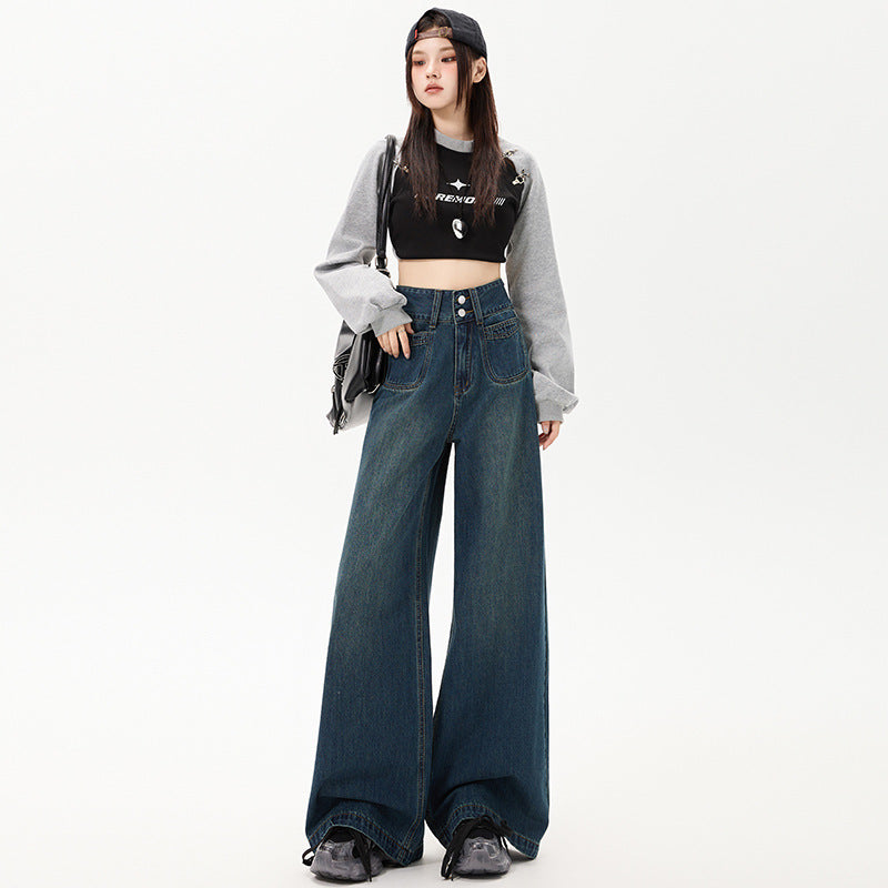 New Simple High Waist Casual Straight-leg Jeans For Women New Simple High Waist Casual Straight-leg Jeans For Women