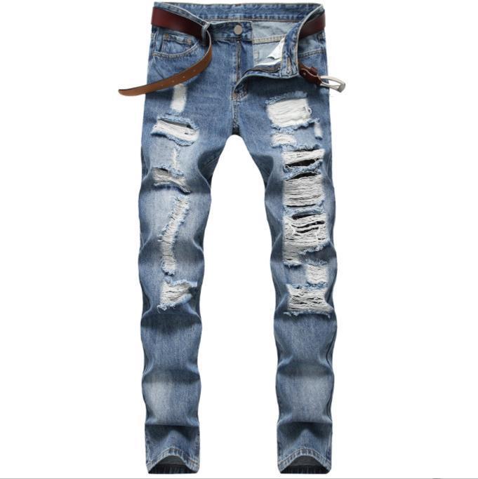 Men's Classic Blue With Holes Jeans Men's Classic Blue With Holes Jeans
