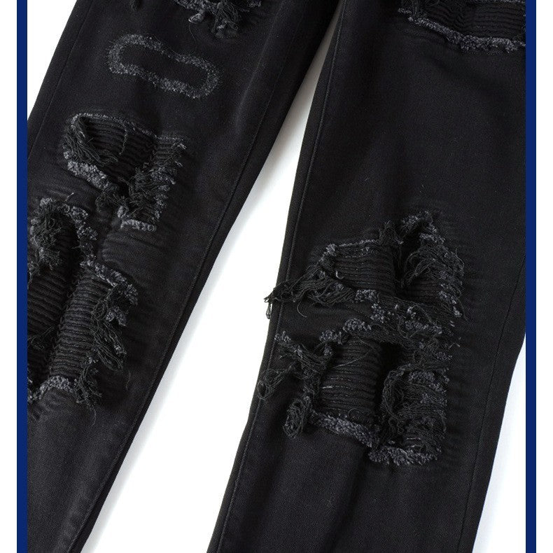 Black Patch Pleated Jeans For Men Black Patch Pleated Jeans For Men