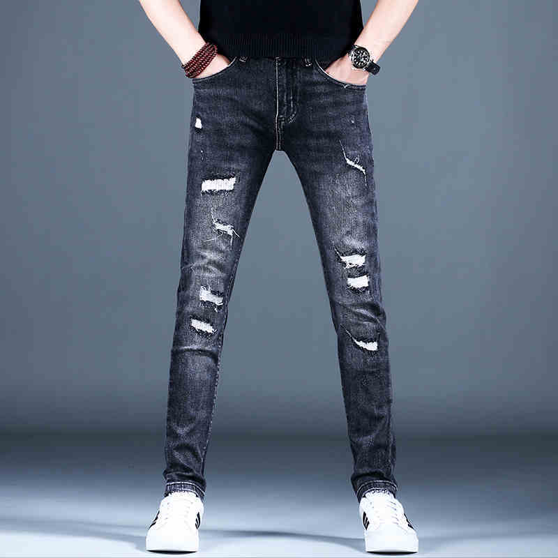 Ripped Fleece Padded Jeans Men's Stretch Casual Slim-fit Pants Ripped Fleece Padded Jeans Men's Stretch Casual Slim-fit Pants