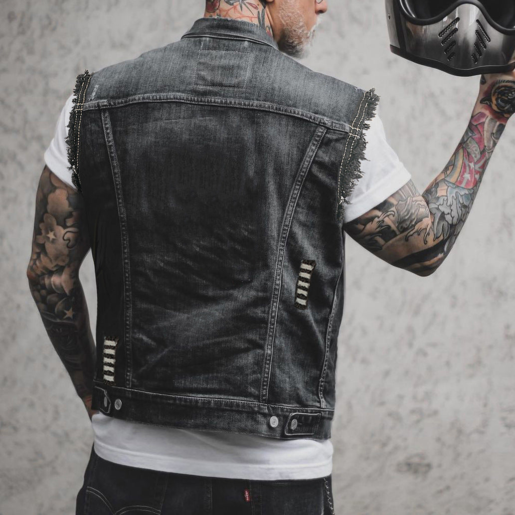 Casual Men's Clothing Denim Jacket Sleeveless Turn-down Collar Coat Casual Men's Clothing Denim Jacket Sleeveless Turn-down Collar Coat