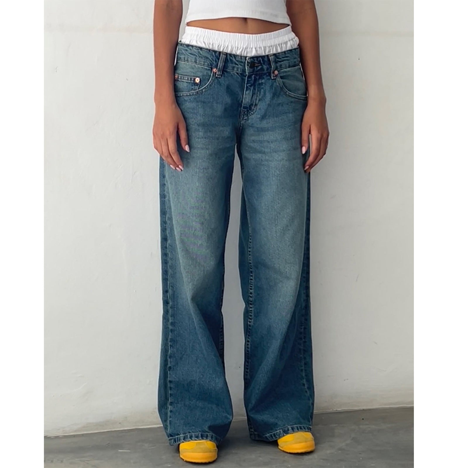 Retro Low Waist Non-elastic Washed Straight Jeans For Women Retro Low Waist Non-elastic Washed Straight Jeans For Women