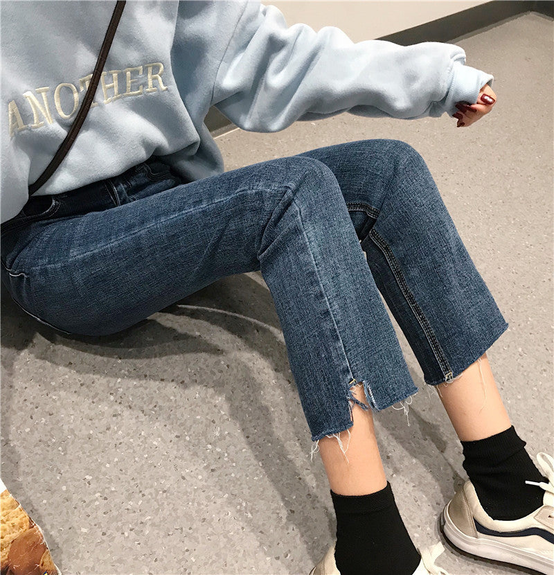 All-match Chic Net Red High Waist Calf Jeans Women All-match Chic Net Red High Waist Calf Jeans Women