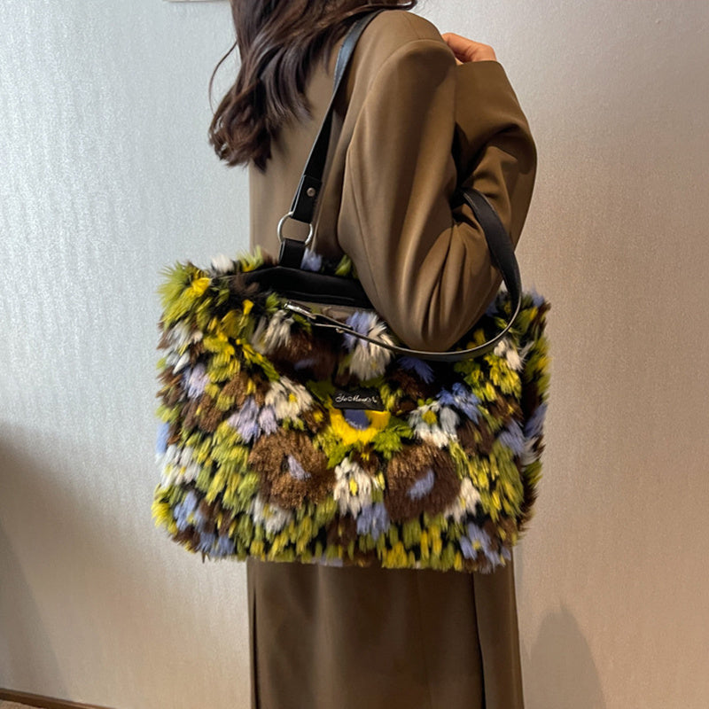 Winter Plush Bags Women Flowers Shoulder Bag Handbag Winter Plush Bags Women Flowers Shoulder Bag Handbag