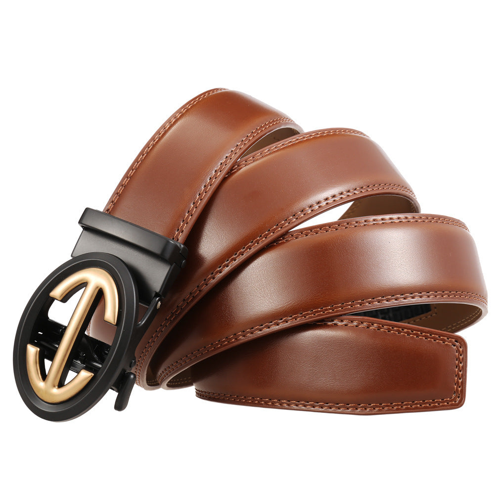 Automatic Alloy Buckle Belt Men's Simple Two-layer Cowhide Automatic Alloy Buckle Belt Men's Simple Two-layer Cowhide