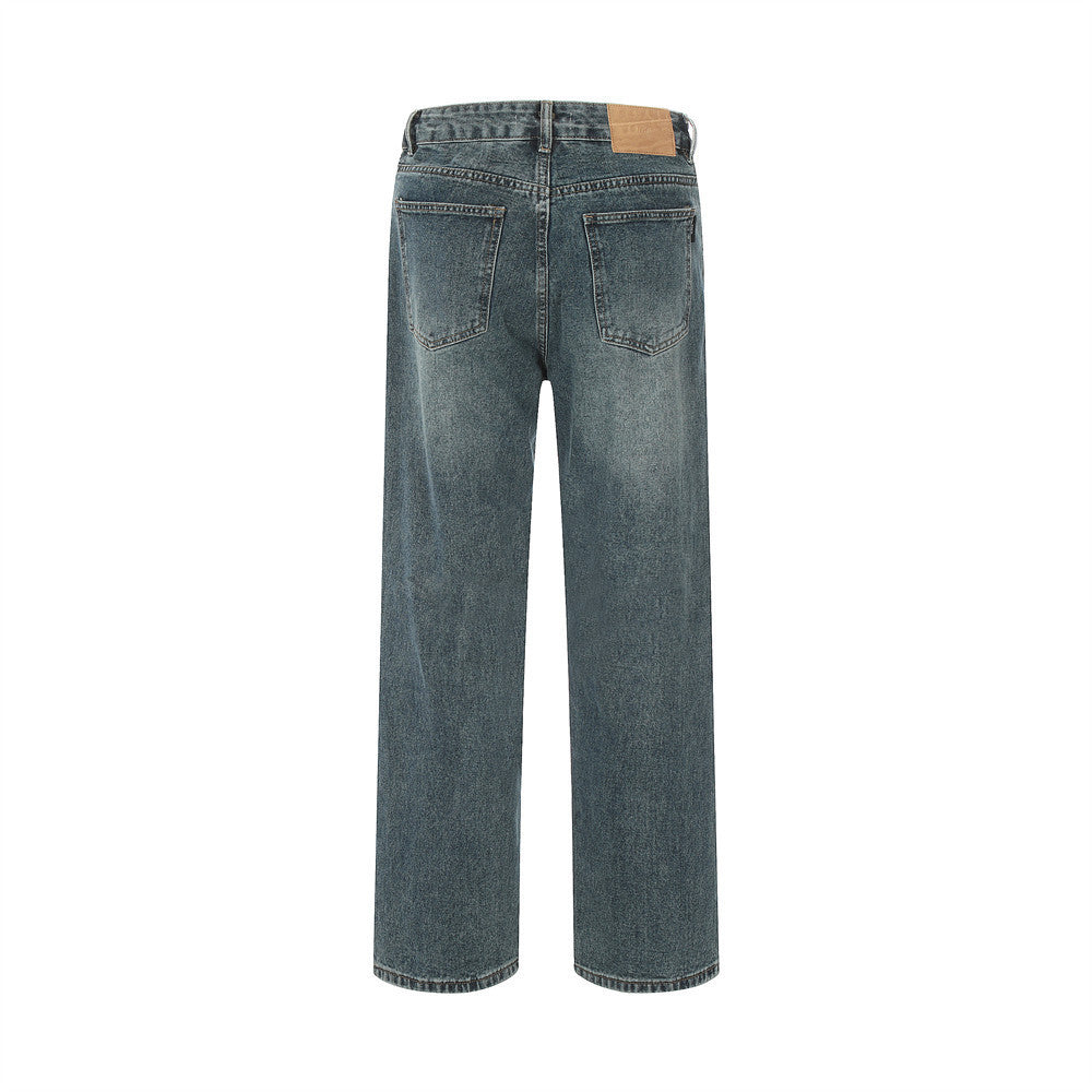 Ripped Knee Jeans Men Straight-leg Trousers Ripped Knee Jeans Men Straight-leg Trousers