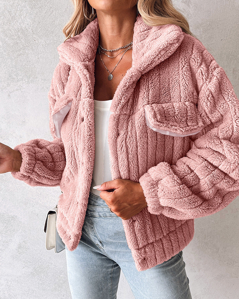 Women's Sunken Stripe Velvet Cardigan Lapel Short Coat Women's Sunken Stripe Velvet Cardigan Lapel Short Coat