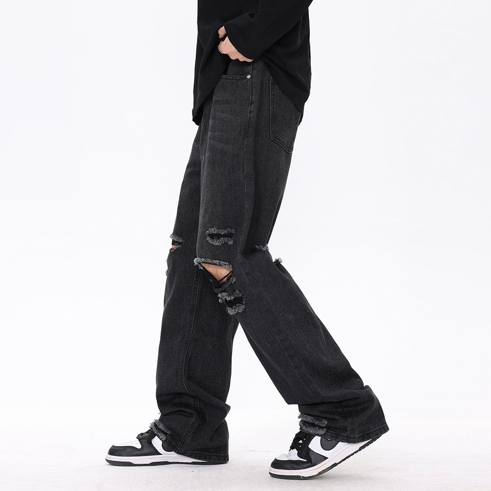 Knee Ripped Jeans Men Washed And Worn Beggar Pants Knee Ripped Jeans Men Washed And Worn Beggar Pants