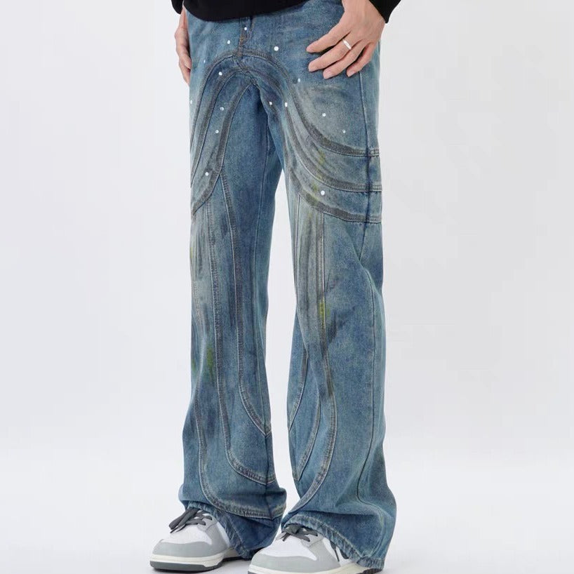 Men's Design Stitching Jeans Loose Men's Design Stitching Jeans Loose