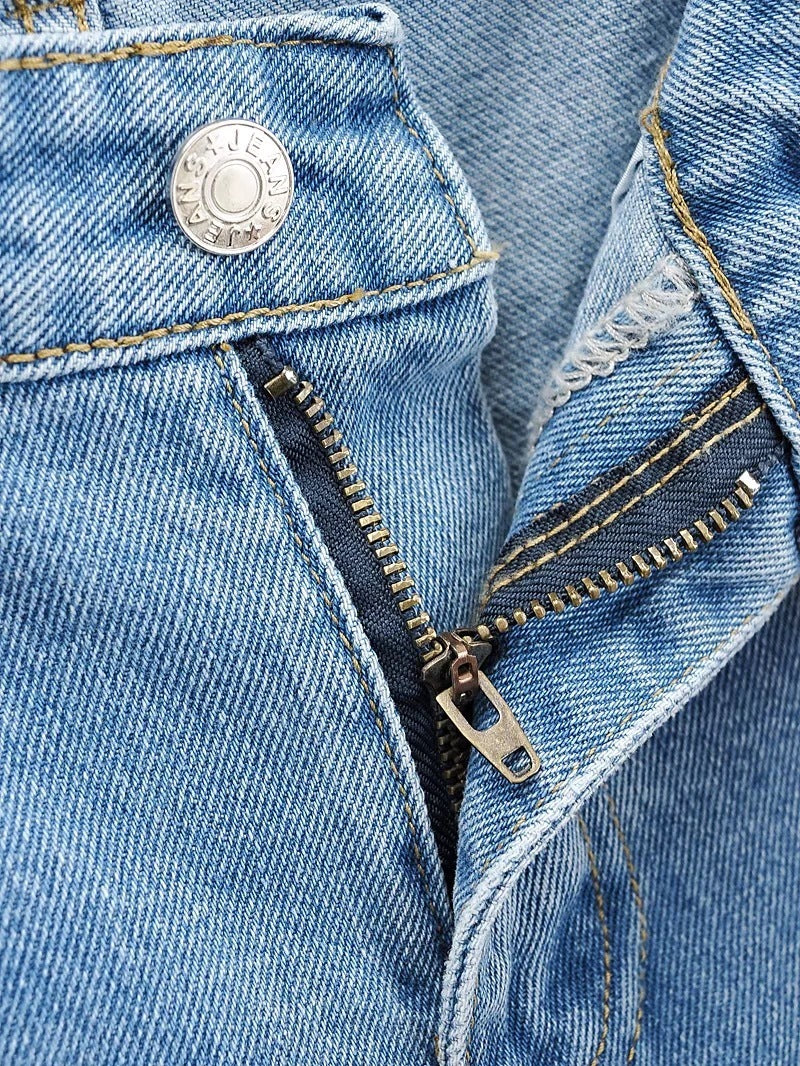 Washed Blue Pocket Decorated High Waist Wide-leg Jeans Women Casual Jeans Washed Blue Pocket Decorated High Waist Wide-leg Jeans Women Casual Jeans