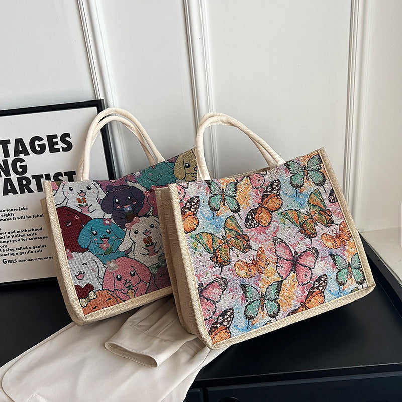 Women's Printed Handbag Large Capacity Burlap Handbag Women's Printed Handbag Large Capacity Burlap Handbag