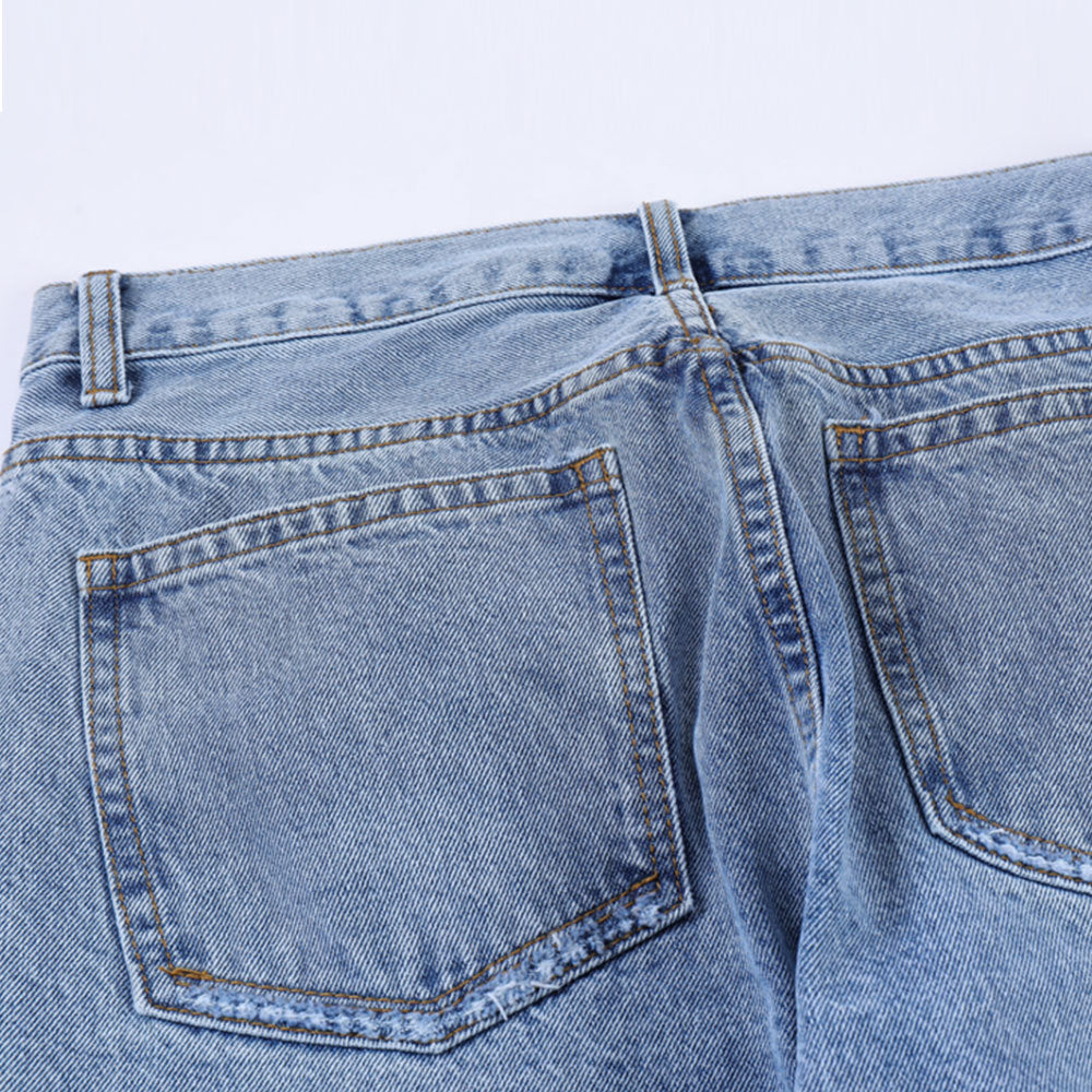 Solid Color Washed Raw Edge Jeans Men Solid Color Washed Raw Edge Jeans Men