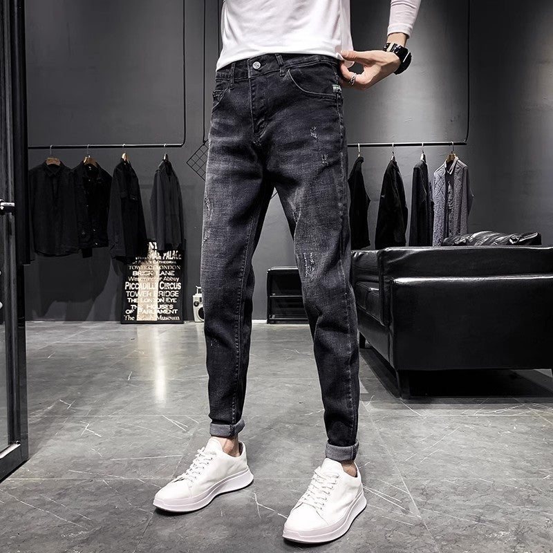 Jeans Men's Black Tapered Cropped Elastic Slim Fit Slimming Jeans Men's Black Tapered Cropped Elastic Slim Fit Slimming