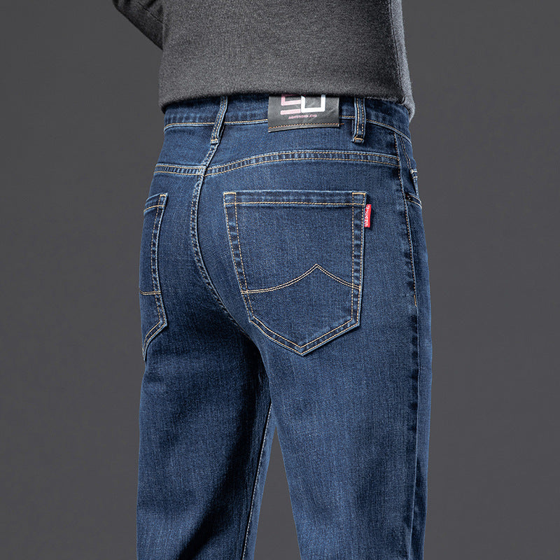 Fleece Padded Jeans Men's Straight Slim Elastic Thickening Fleece Padded Jeans Men's Straight Slim Elastic Thickening