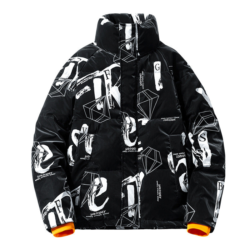 Men's Korean-style Full Printed Thickened Warm 90 White Duck Down Jacket Men's Korean-style Full Printed Thickened Warm 90 White Duck Down Jacket