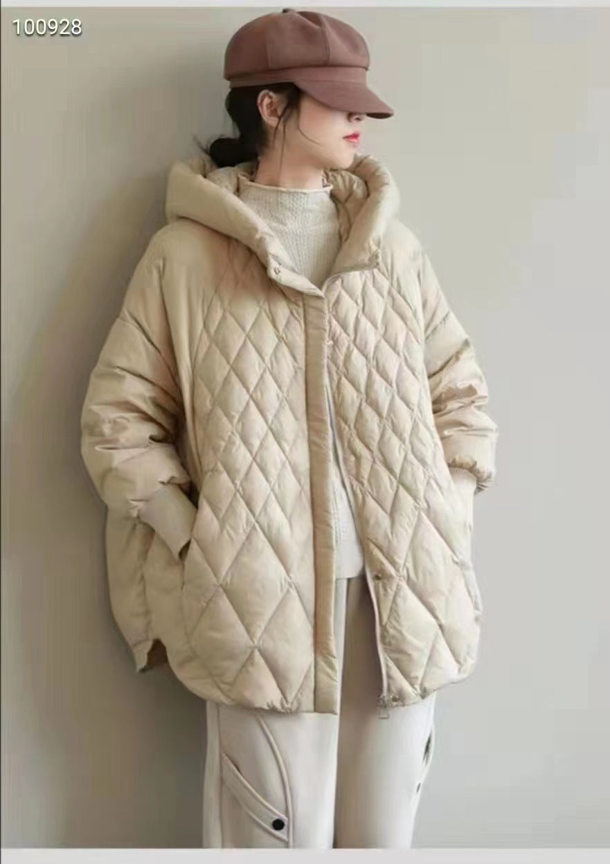 Diamond Lattice Artistic Loose White Duck Down Jacket Diamond Lattice Artistic Loose White Duck Down Jacket